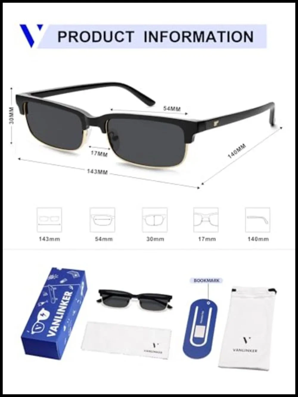 Trendy 90s Skinny Rectangle Sunglasses UV400 Polarized Plastic Frame